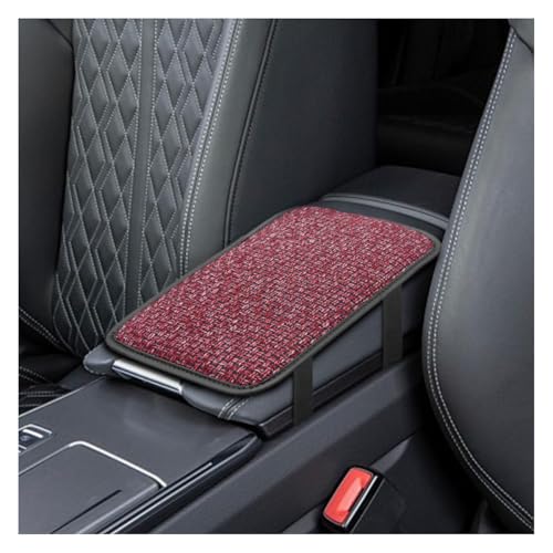 Car Center Console Armrest Pad, Linen Fabric Auto Armrest Box Protector Cover, 11.6 × 7.7 Inch Vehicle Middle Console Mat, Universal Interior Decoration Accessory for Car, SUV, Truck (Red) - color: Red