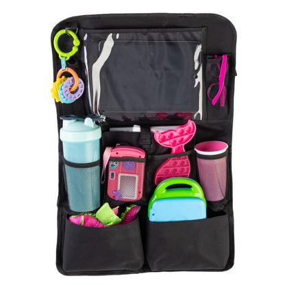 Stalwart Car Seat Organizer 2-Pack - Car Organization Attachments for Backseat with 9 Pockets and Tablet Holder - Road Trip Essentials (Black)