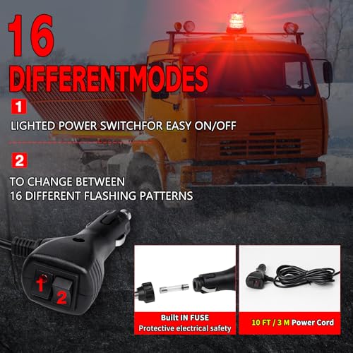 60 LED Strobe Light, 12-24V Warning Emergency Magnetic Beacon Lights for Trucks, Construction Vehicles, UTV ATV, Firefighter, Ambulance and Snow Plow (Red) - color: Red