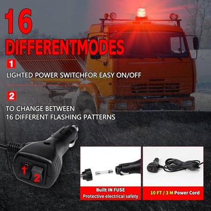 60 LED Strobe Light, 12-24V Warning Emergency Magnetic Beacon Lights for Trucks, Construction Vehicles, UTV ATV, Firefighter, Ambulance and Snow Plow (Red) - color: Red