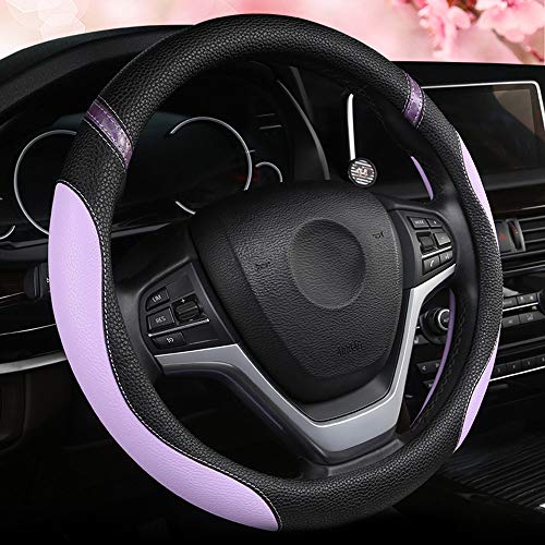 Universal Leather Steering Wheel Cover for Women Steering Wheel Cover for Car 15 inch (Lilac Color) - color: Lilac Color