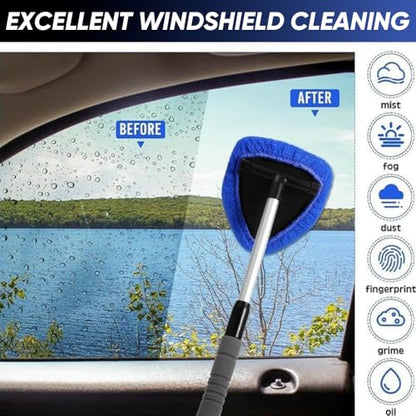 SakerPlus Telescopic Microfiber Glass Car Defroster Brush, 180° Rotating Head and Retractable Handle Multi-Surface Cleaner for Windows, Mirrors, Tiles (Green) - color: Green