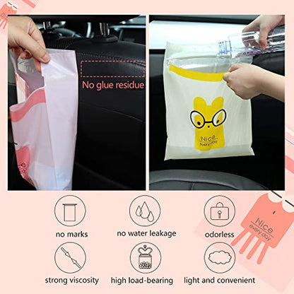 32pcs Car Trash Bags Easy Stick-On Disposable Portable Car Garbage Bags, Waterproof Leak Proof Barf Vomit Bags, Self Adhesive Cleaning Bags for Cars, Bedrooms, Bathrooms, Offices, Kitchens - Pattern A - color: A-32 Pieces