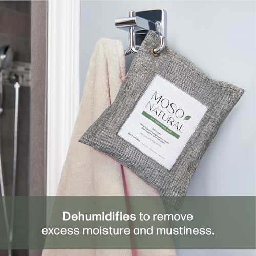 Moso Natural Air Purifying Bag 200g (4 Pack) | Premium Bamboo Charcoal Odor Absorber for Home & Car | Closet Odor Eliminator, Small Room Deodorizer & Car Air Freshener | Long Lasting Charcoal Bags