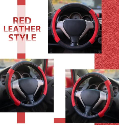 Elantrip Leather Steering Wheel Cover 14 1/2 to 15 inch Universal Padded Soft Grip Breathable for Car Truck SUV Jeep Anti Slip Black and Red - color: Black and Red, size: 14 1/2 - 15 inch