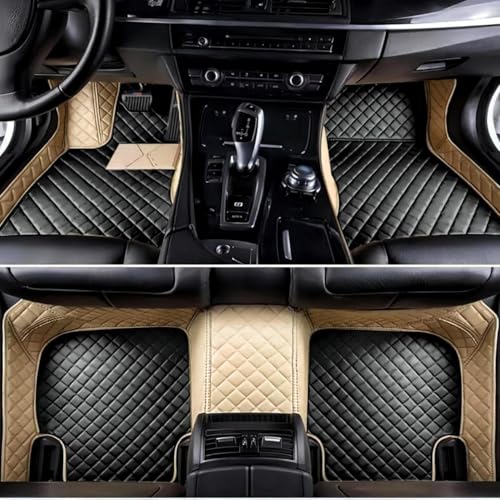 Custom Luxury Car Floor Mats Suitable for All Sedans, Sports Cars,SUV, Business Vehicles, Trucks, Waterproof and Anti Slip Fully Covered Leather Floor Mats (Beige and Black)