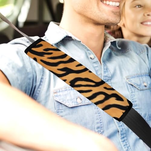 Men's Comfortable Cushion Pad Car Shoulder Strap, Wild Animal Tiger Skin Stripe Harness Pad Car Belt Covers - color: Color862