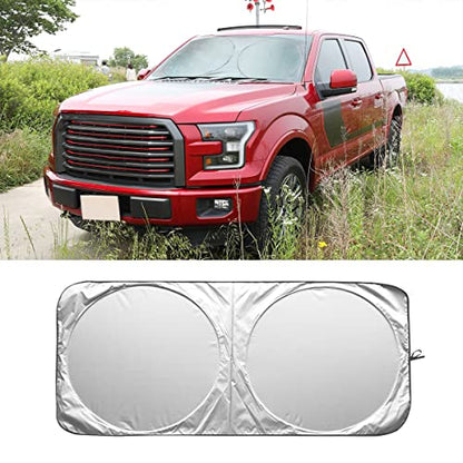 Foldable Windshield Sun Shade, Bonus Steering Wheel Sun Shield to Block UV Rays Keep Your Vehicle Cooler, Easy to Use Car Interior Accessories (X-Large) - size: 63"x35.4"/1PCS