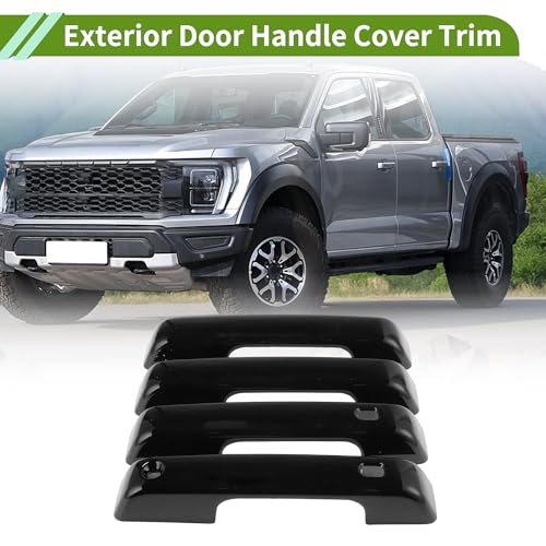 Exterior Door Handle Cover Trim Front Left Front Right Rear Left Rear Right Door Handle Cover for Ford F150 2021-2024 Glossy Black - size: With Sensor Holes