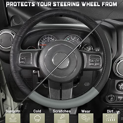 SEG Direct Car Steering Wheel Cover for F-150 Tundra Range Rover 15.5-16 inch, Black and Gray Microfiber Leather - color: Black and Gray, size: Large size[15 1/2''-16'']