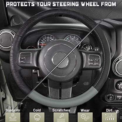SEG Direct Car Steering Wheel Cover for F-150 Tundra Range Rover 15.5-16 inch, Black and Gray Microfiber Leather - color: Black and Gray, size: Large size[15 1/2''-16'']