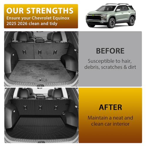 Powerty Floor Mats for 2025 2026 Chevrolet Chevy Equinox (Non EV) / GMC Terrain Car Mat, All Weather TPE Custom Cargo Liner Seat Back Cover Protectors Accessories (Floor Mats+Backrest Mat+Trunk Mat) - size: 2)chevrolet Equinox Gas/Gmc Terrain｜25-26｜full S