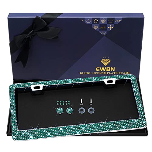 Bling Rhinestone License Plate Frame for Women, Sparkly License Plate Frames| Stainless Steel Frames & Over 1200 pcs Finest 14 Facets Glass Crystals Premium Diamond(Green) - color: Green