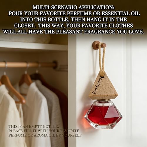 2-Pack Hanging Car Air Freshener, Refillable Glass Diffuser Bottle with Wooden Cap, Drift Car Freshener for Essential Oils, Long-Lasting Scent - Car Accessories for Women Men-Rhombus - size: Rhombus - 2PCS