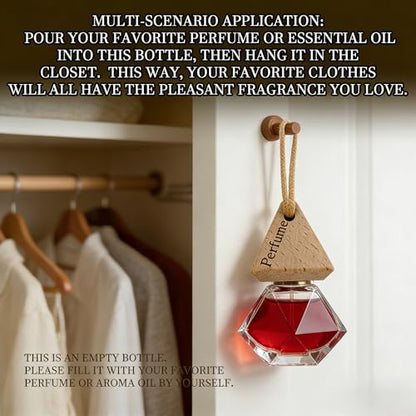 2-Pack Hanging Car Air Freshener, Refillable Glass Diffuser Bottle with Wooden Cap, Drift Car Freshener for Essential Oils, Long-Lasting Scent - Car Accessories for Women Men-Rhombus - size: Rhombus - 2PCS