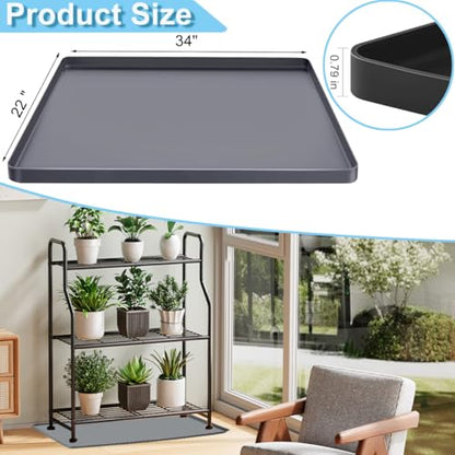 Plant Stand Mat Plant Shelf Mat, 34x22 Flower Stand Silicone Mat with Raised Edge, Wooden Plants Shelving Metal Flower Shelves Drip Pan Floor Protector, Planter Stands Planter Holder Metal Shelf Pad