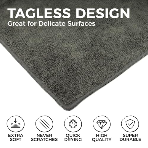 The Rag Company - All-Purpose Microfiber Terry Cleaning Towels - Commercial Grade, Highly Absorbent, Lint-Free, Streak-Free, Kitchens, Bathrooms, Offices, 300gsm, 16in x 16in, Grey (12-Pack) - color: Grey, size: 16in x 16in