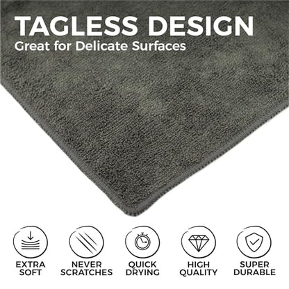 The Rag Company - All-Purpose Microfiber Terry Cleaning Towels - Commercial Grade, Highly Absorbent, Lint-Free, Streak-Free, Kitchens, Bathrooms, Offices, 300gsm, 16in x 16in, Grey (12-Pack) - color: Grey, size: 16in x 16in