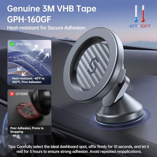 SYNCWIRE for MagSafe Car Mount - Kevlar Material Magnetic Phone Holder for Car Dash,360° Rotation Strong Magnets Car Phone Holder Compatible iPhone 17 Pro Max Air 16 15 14 13, MagSafe Car Accessories - style: Kevlar