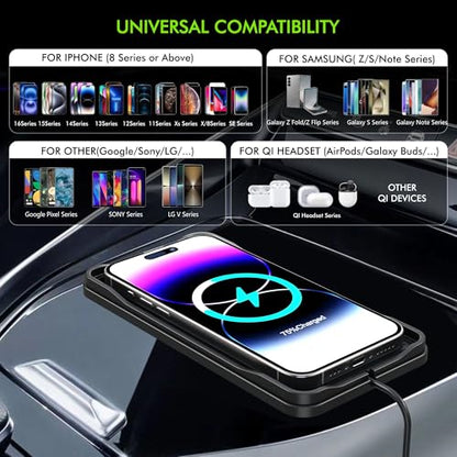 Car Wireless Charger Pad, 15W Fast Non-Slip Wireless Charging Pad for Car with 20W Car Adapter, Compatible with iPhone 17 16 15 14 13 12 Pro Max AirPods,100CM Cable - color: Black---100cm Cable