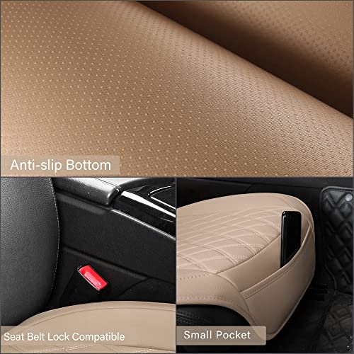 Universal Front Leather Car Seat Covers 2 Pcs Luxury Seat Covers, Anti-Slip Waterproof Auto Driver Cushions Fit SUV Pickup Van Sedan, Chevy Silverado GMC Sierra Dodge Ram Tacoma Ford - color: Beige Yellow-FRONT PAIR