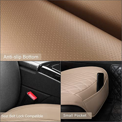Universal Front Leather Car Seat Covers 2 Pcs Luxury Seat Covers, Anti-Slip Waterproof Auto Driver Cushions Fit SUV Pickup Van Sedan, Chevy Silverado GMC Sierra Dodge Ram Tacoma Ford - color: Beige Yellow-FRONT PAIR