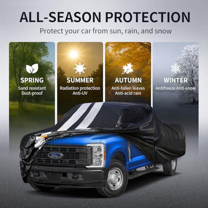 F-350 Truck Cover Custom Fit 1999-2026 Crew Cab Short/Long Bed(8') with Door Zipper, 10 Layers Outdoor Heavy Pickup Truck Cover Waterproof All Weather, Wind Dust Sun Protector. - size: F-350 1999-2026 Crew Cab LB+Towel+Bag