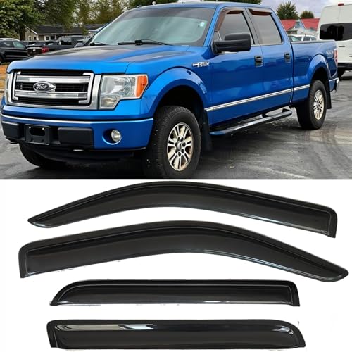 Window Visors Rain Guards for 2009-2014 Ford F-150 SuperCrew Cab, Window Wind Deflectors Sun Visor Vent Shades for 09-14 F150 Crew Cab - size: For F150 09-14 SuperCrew