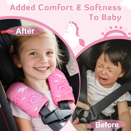 INFANZIA Car Seat Strap Covers for Infants Babies, Soft Carseat Shoulder Pads for Kids, Double-Sided Use Seatbelt Cushion Covers for Stroller, Pushchair & High Chair (Pink) - color: Pink