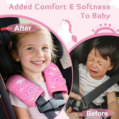 INFANZIA Car Seat Strap Covers for Infants Babies, Soft Carseat Shoulder Pads for Kids, Double-Sided Use Seatbelt Cushion Covers for Stroller, Pushchair & High Chair (Pink) - color: Pink