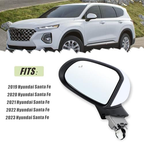 Left Driver Side Mirror Compatible With 2019 2020 2021 2022 2023 Hyundai Santa Fe With Manual Folding Power Glass Blind Spot White Replace#87610-S2010(5Pins) - size: L