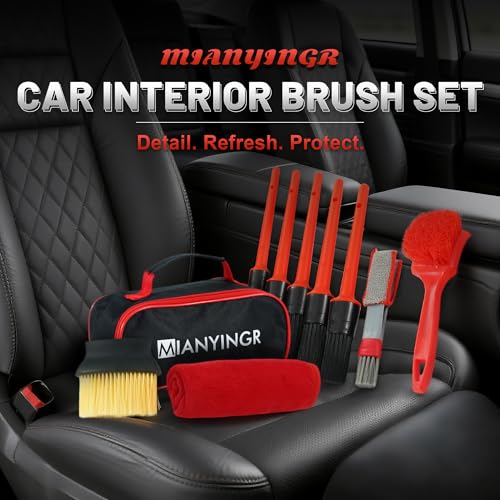 10Pcs Interior Detailing Brush Set, Car Vent & Dashboard Cleaner Kit with Microfiber Towel, Storage Bag (10PCS) - size: 10PCS