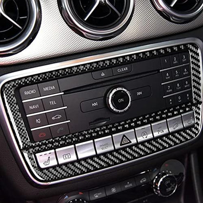 Auto Center Console Radio Warning Light Buttons Control Panel Frame Sticker Cover Compatible With Benz CLA C117 2014-2018 GLA X156 2015-2019 Interior Trim Decal Accessories Real Carbon Fiber Black - B - color: Center Console Radio Warning Light Buttons Co