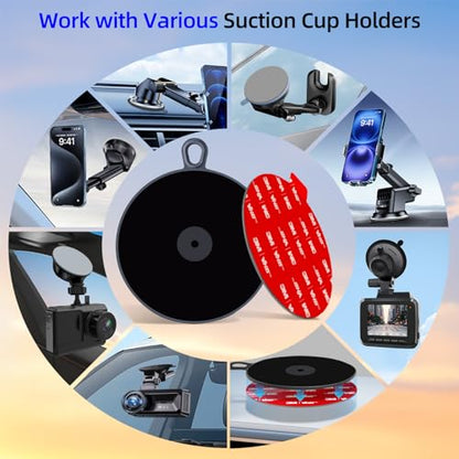 Adhesive Sticky Pad Mounting Disk: 2Pcs 75mm Dashboard Disc & 2Pcs 70mm Double Sided Replacement Tape for Phone Mount Windshield Window - High Bond Dash Plate for Vacuum Car Holder Suction GPS Camera