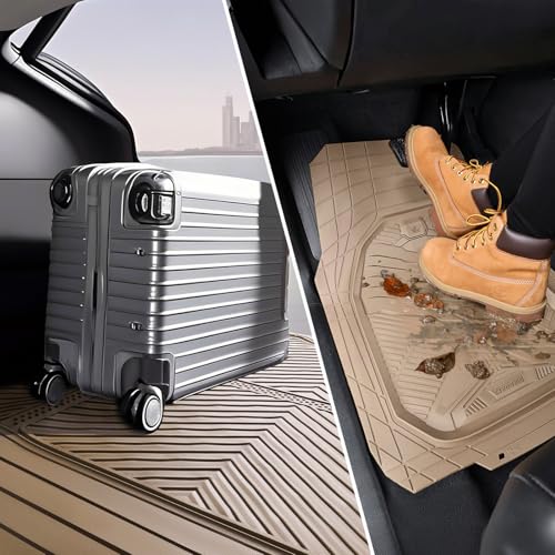 CAR PASS Heavy Duty Rubber Car Mats with Cargo Liner, Deep-Dish Car Floor Mats and Trunk Mat All Weather, Universal Trim-to-Fit for SUVs Trucks Sedans, Waterproof Anti-Slip, Trimmable V12 Beige - color: Beige Full Set