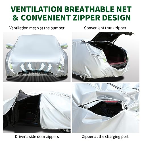Tecoom Fit for Tesla Model Y Car Cover Waterproof All Weather, Model Y Cover Fit for 2020-2023 Tesla Model Y with Ventilated Mesh, Charge Port Opening, Fleece Lining, Trunk Opening, Zipper Door - size: Tesla: Model Y