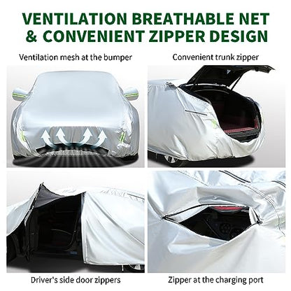 Tecoom Fit for Tesla Model Y Car Cover Waterproof All Weather, Model Y Cover Fit for 2020-2023 Tesla Model Y with Ventilated Mesh, Charge Port Opening, Fleece Lining, Trunk Opening, Zipper Door - size: Tesla: Model Y