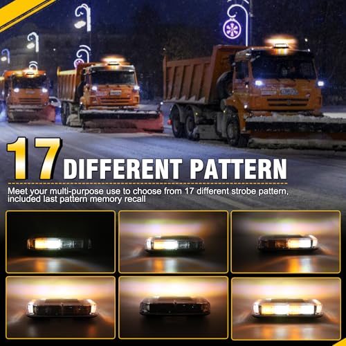 Wireless Rechargeable LED Rooftop Beacon Strobe Lights,48LED 17 Flashing Modes,Hi/Lo Brightness,Amber White Emergency Hazard Warning Light with Home/Car Charger for Trucks Vehicles-1 Pack
