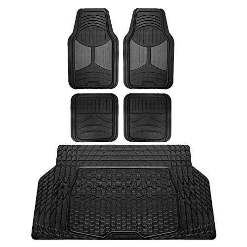 FH Group Monster Eye Full Set Rubber Floor Mats w. Trimmable Vinyl Trunk Liner/Cargo Mat Black- Fit Most Car, Truck, SUV, or Van (Black) F11313- F16403 - color: Gray / Black, style: Floor Mat + Cargo Mat Set