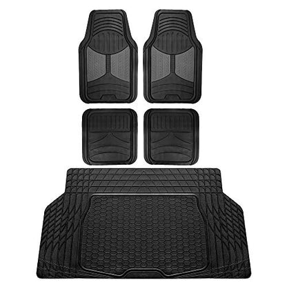 FH Group Monster Eye Full Set Rubber Floor Mats w. Trimmable Vinyl Trunk Liner/Cargo Mat Black- Fit Most Car, Truck, SUV, or Van (Black) F11313- F16403 - color: Gray / Black, style: Floor Mat + Cargo Mat Set