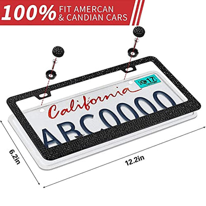 Bling Rhinestone License Plate Frame for Women 2PC, Sparkly Stainless Steel Frames & Over 1200 pcs Finest 14 Facets Black Glass Crystals Premium Diamond+GiftBox(Black) - color: Black-2PK
