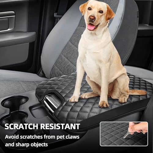 Center Console Cover Fit for 2013-2018 Dodge Ram 1500 & 2013-2023 Ram 2500/3500/1500 Classic Model for Jump Seat Console, Comfortable Armrest Cover Protector Customized Car Accessories - style: A: Jump Seat Console 2013-2018 Ram Black Leather
