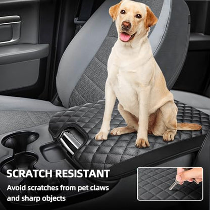 Center Console Cover Fit for 2013-2018 Dodge Ram 1500 & 2013-2023 Ram 2500/3500/1500 Classic Model for Jump Seat Console, Comfortable Armrest Cover Protector Customized Car Accessories - style: A: Jump Seat Console 2013-2018 Ram Black Leather