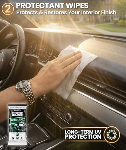EVEO Car Wipes Interior Cleaning Kit -3-in-1 Car Cleaning Wipes Car Interior Wipes | Interior Car Wipes, Car Cleaning Kit Interior & Exterior - Protectant, Glass and Cleaning All Surfaces (90 Wipes)