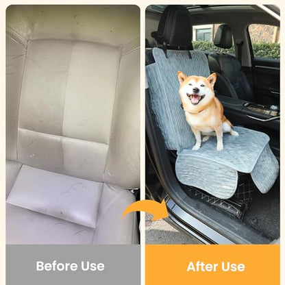 Dog Car Seat Cover for Front or Back Seat, Soft Flannel Pet Car Seat Protector with Waterproof Layer, Non-Slip Washable Dog Car Bed Mat for Travel (Bluegrey Front Seat) - size: BlueGrey Front Seat