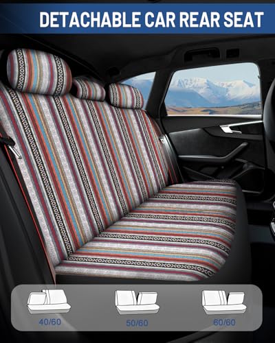 Baja Saddle Blanket Car Seat Covers Front Set with Seat Belt Pads, Washable Breathable Striped Woven Cloth Seat Covers for Cars, SUV, Truck, Airbag Compatible(Red) - color: Red, size: Front Set