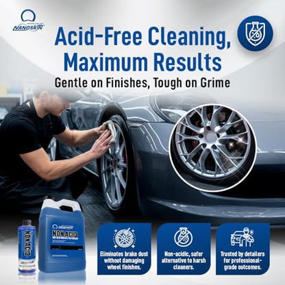 Nanoskin NON ACID Professional Wheel & Tire Cleaner 5 Gallons – Works with Tire Brush | Car Wash Wheel Cleaning Spray for Car Detailing | Removes Brake Dust, Oil, Dirt, Light Corrosion - size: 640 Fl Oz (Pack of 1)