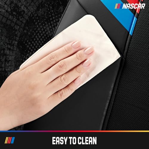 NASCAR Car Seat Covers, Black Leather and Mesh Seat Covers, Universal Fit Front Seat Covers for Cars with Airbag-Compatible Design, Durable Racing-Inspired Car Interior for Cars, Trucks & SUVs - color: Black
