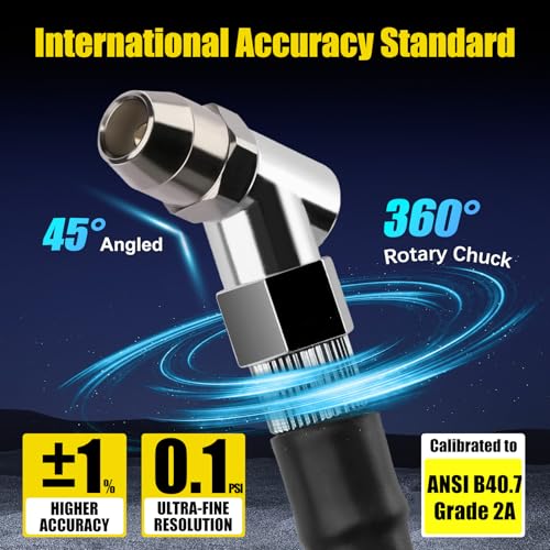 Digital Tire Pressure Gauge, 3-250 PSI Tire Gauges with Easy Read Extra-Large Backlit LED Screen for Car, Truck, Motorcycle, Bicycle Tire Pressure, Calibrated to ANSI B40.7 Grade 2A - size: 2.5" Digital LED - 250 PSI