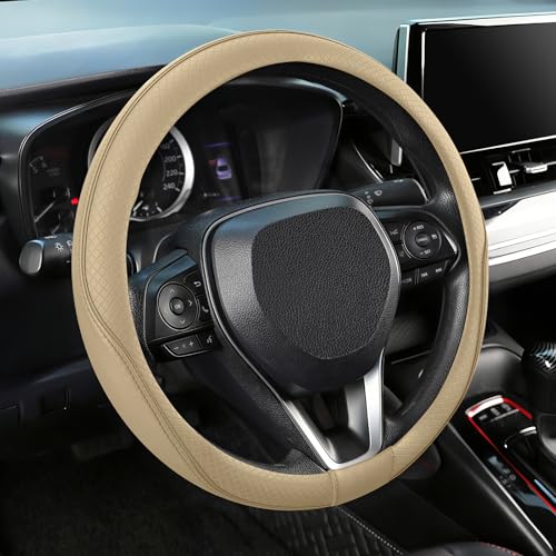 SEG Direct Steering Wheel Cover 14.5-15 inch (37-39 cm) Medium Size, Microfiber Leather, Non-Slip Comfortable Grip, Fits Cars Trucks SUVs, Beige - color: Beige, size: Standard size[14 1/2''-15'']